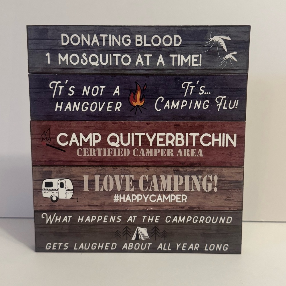 🏕️ Camping Humor Wooden Signs. Can be used as table or wall decor. Set of 5
